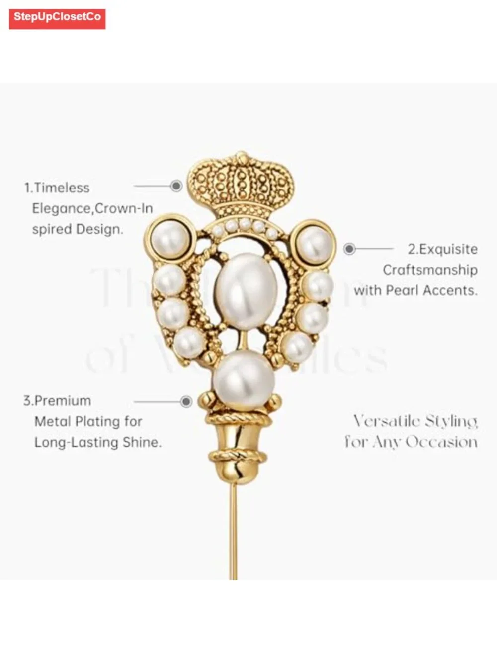 Vintage Crown Flower Pearl Brooch Pin Baroque Style Jewelry for Women
